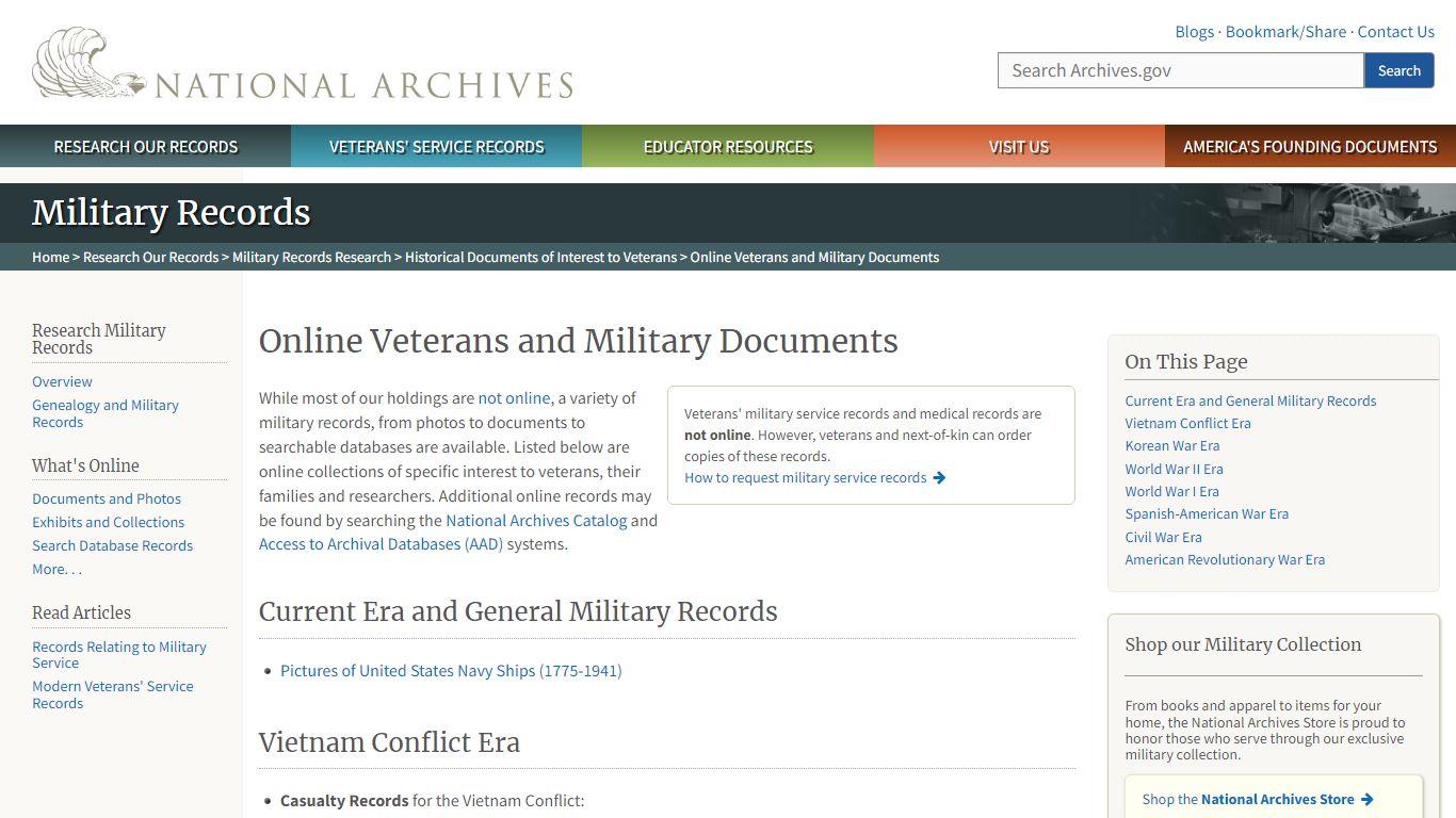 Online Veterans and Military Documents | National Archives